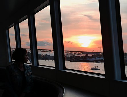 Kvinde, Solnedgang, Båd, Rejse, Alene
