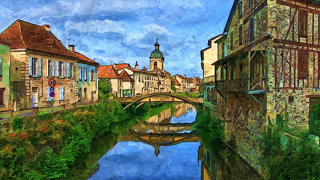 Free old town water outdoor illustration
