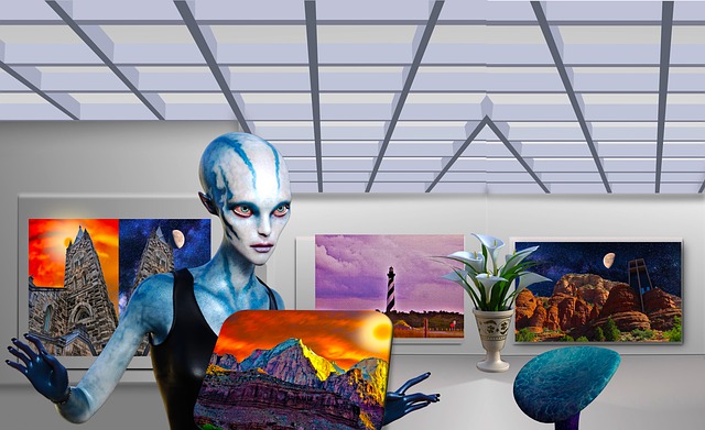 Free futuristic art museum alien science fiction illustration