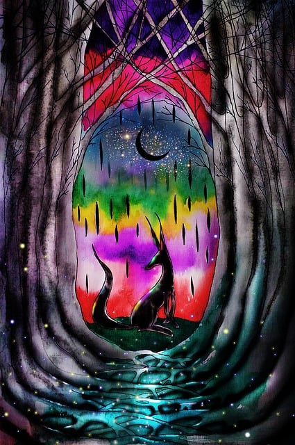 Free forest a fox sky illustration