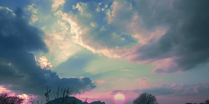 Céu, Pôr Do Sol, Montanha, Panorama