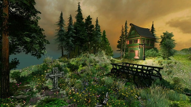 Free cottage landscape homestead illustration