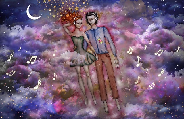 Download free HD stock image of Music Love Free music love pair illustration