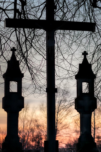 cross, memorial, dig, tombstone, funeral, prayer, grief, monument, christianity, religion, resurrection, tomb, peace, memory, christian, trees, eve, sun transition, evening atmosphere, nature, easter, catholic