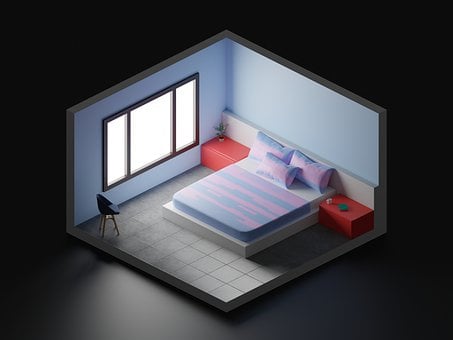 Dormitor, 3D, Izometric, Pat, Blender