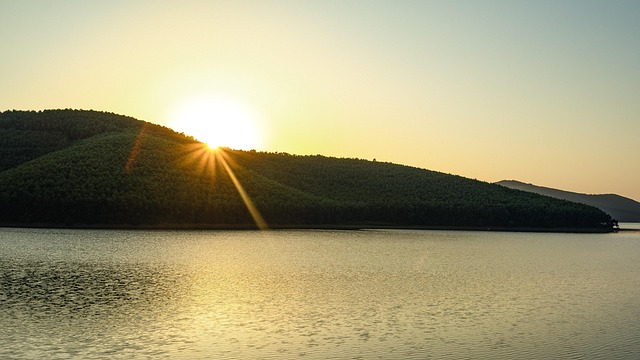 Sonnenuntergang, Dam Lake, Himmel, Land