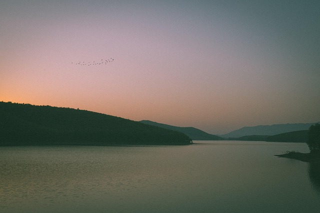 Sonnenuntergang, Dam Lake, Himmel, Land