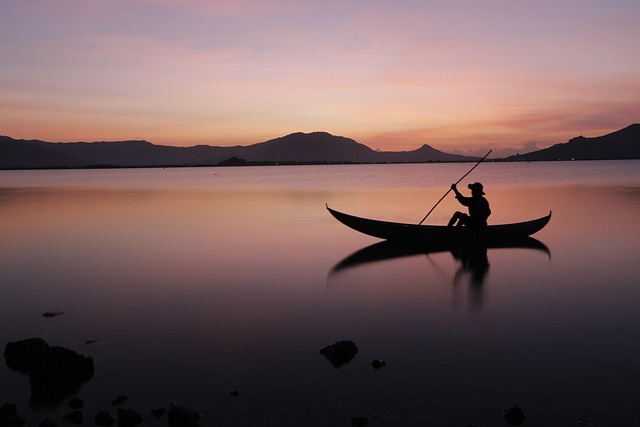 boat, lake, sunset, silhouette, rowing, dusk, twilight, evening, man, travel, leisure, reflection, water, mountains, scenic, nature, boat, boat, boat, boat, boat