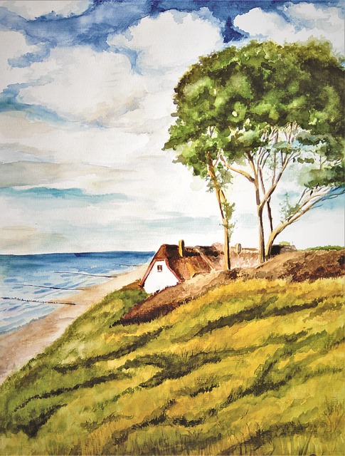 Free watercolor coast scenic illustration
