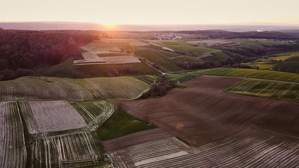 Dron, Krajina, Slnko, Západ Slnka, Drone