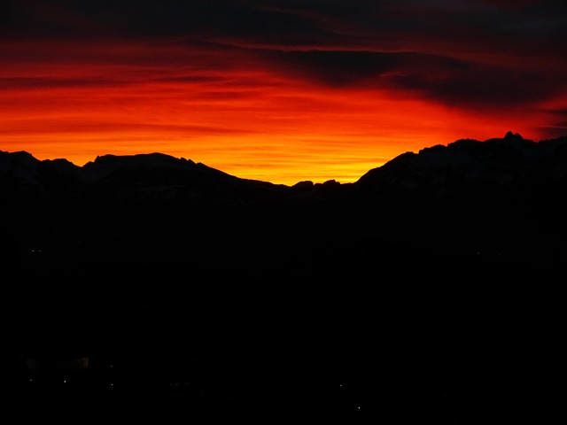 Alpenglühen, Hory, Západ Slunce