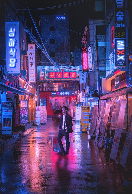 Seoul, Cyberpunk, Neon, Nacht, Urban