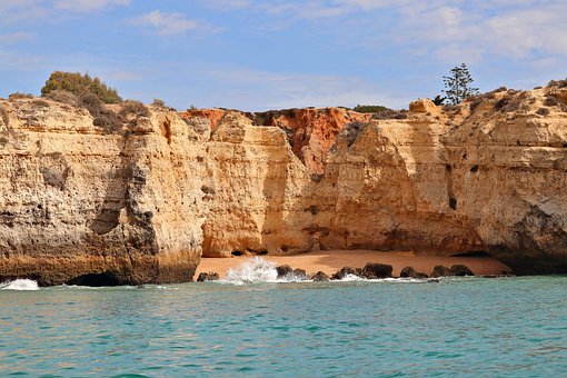 Cliffs, Blå Himmel, Algarve, Portugal