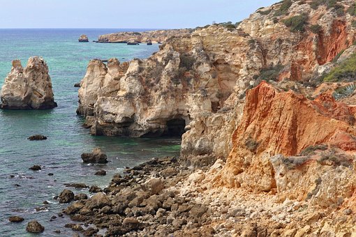 Cliffs, Algarve, Portugal, Hav, Kyst