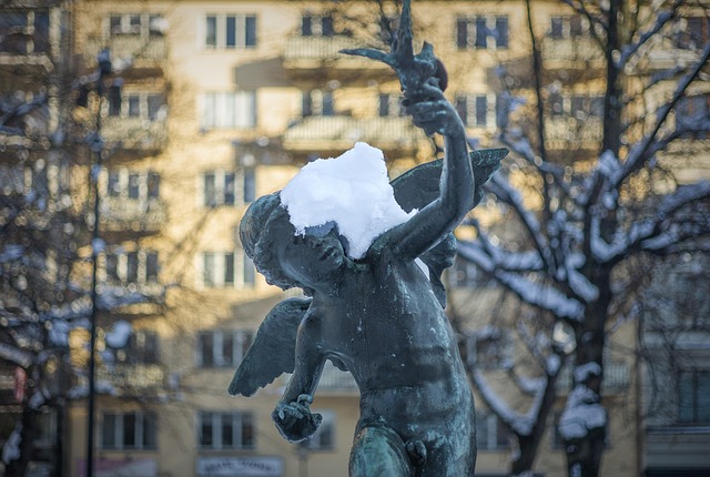 Statue, Sne, Is, Frost, Facade, Hus