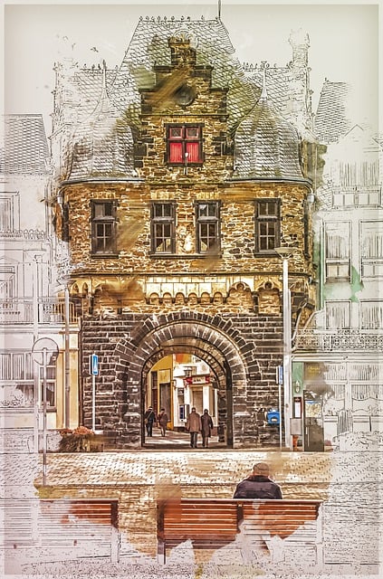Free architecture building rheintor illustration