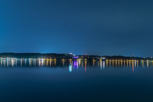 Kiel, Noche, Puerto, Luces, A