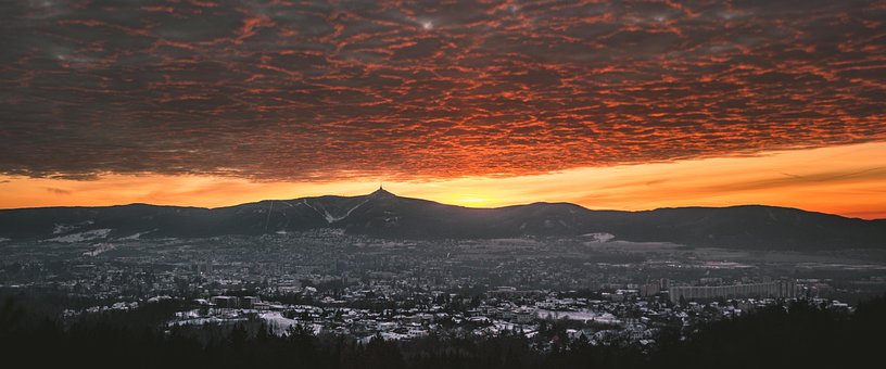 Panorama, Natur, Skyer, Solnedgang