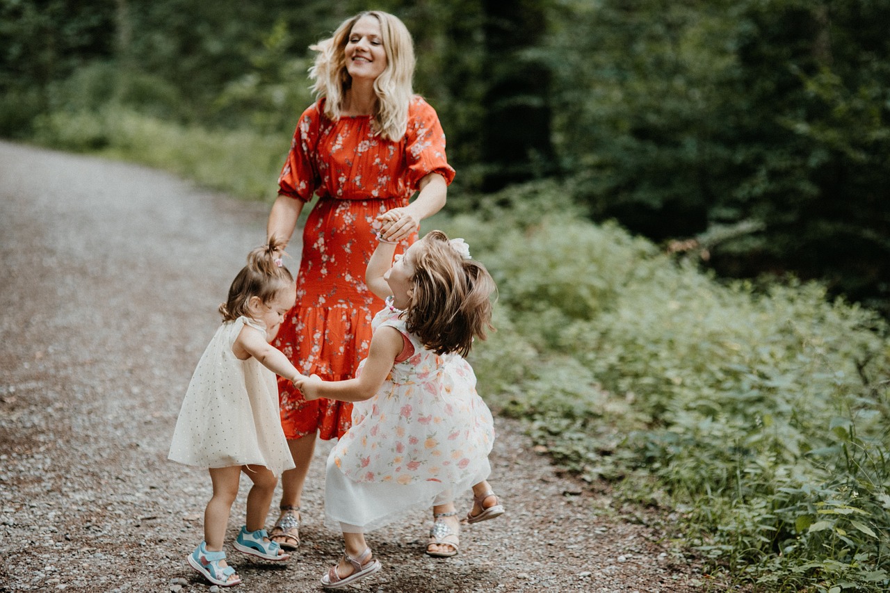 Mother teaching her children traditional values at home