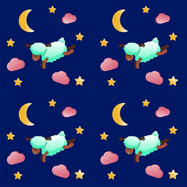 Free sleepy sheep stars and moon turquoise wool illustration