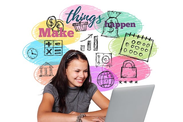 Free girl smile laptop illustration