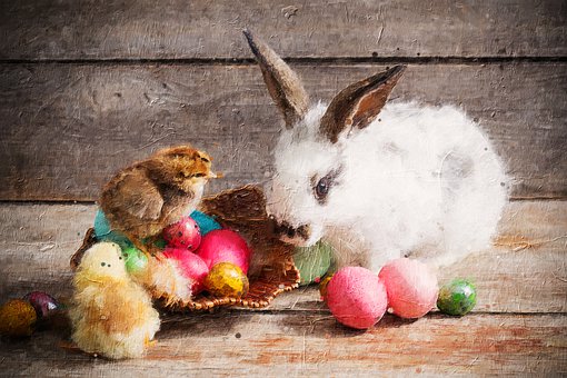 Kaninchen, Ostern, Küken, Digital Art