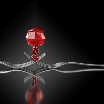 Würfel, Gabeln, Rot, Balance, Stillleben