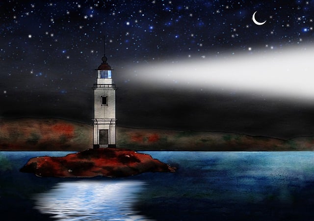 Free lighthouse night sky sea illustration
