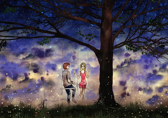 Free tree swing lovers illustration