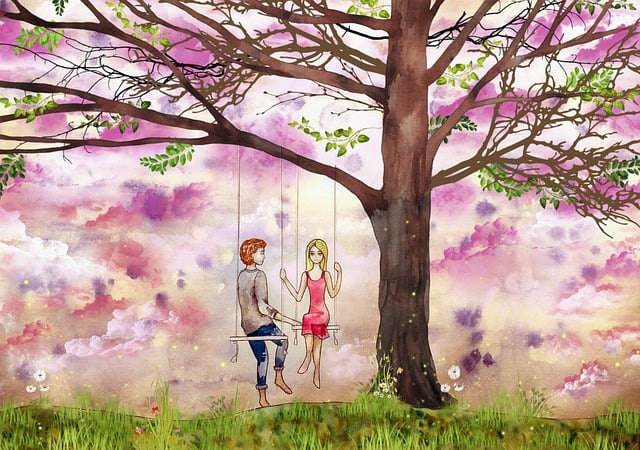 Free tree swing lovers illustration