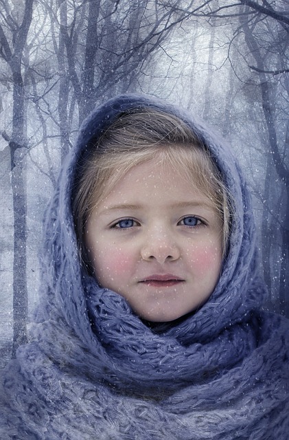 Garota, Fêmea, Retrato, Rosto, Inverno