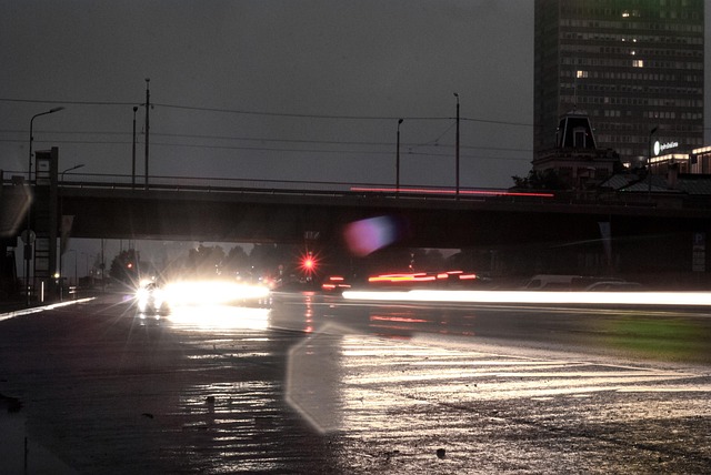 Regenachtig, Verkeer, Nacht, Stad