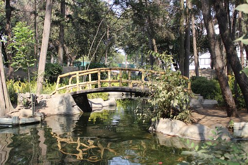 Brücke, Reflexion, Park, Japanisch
