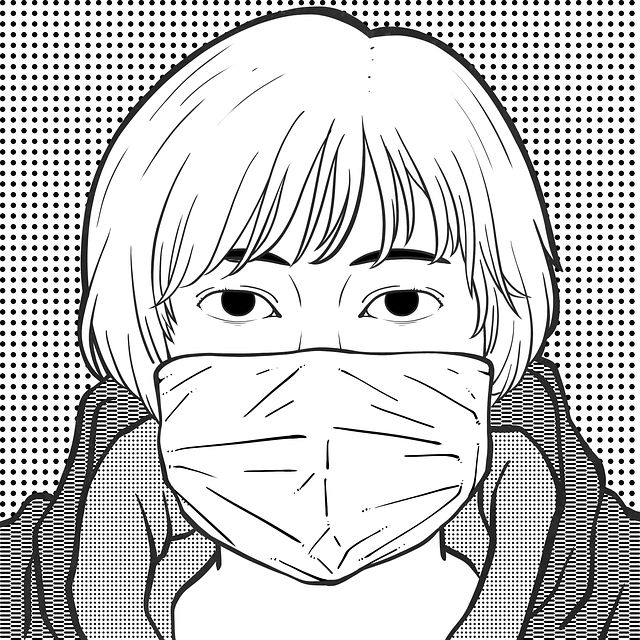 Karikatur, Malen, Mädchen, Maske, Grippe