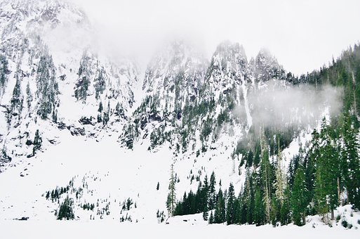 Berge, Nebel, Alaska, Schneebedeckt