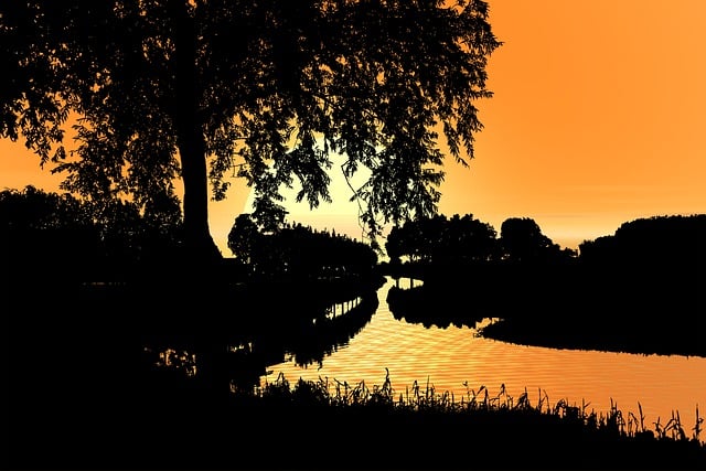 Sonnenuntergang, Fluss, Landschaft