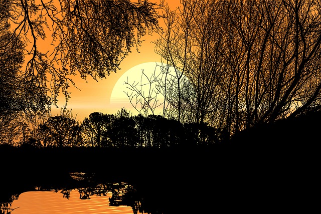 Free sunset river landscape illustration
