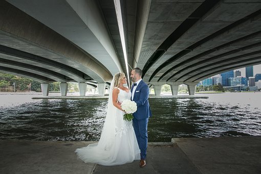 Hochzeit, Romantisch, Brücke, Liebe