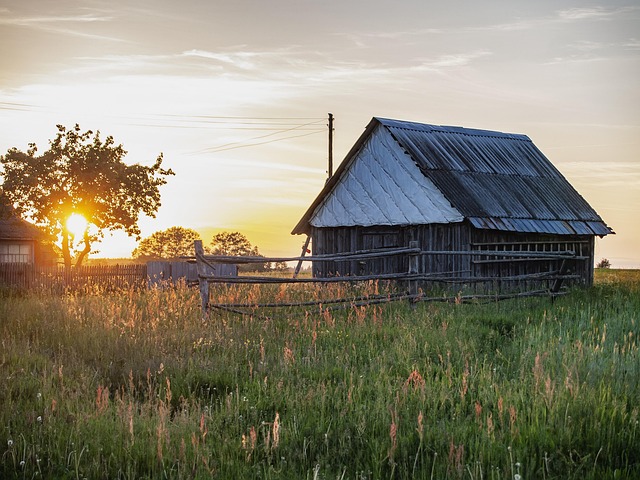 Sonnenuntergang, Sommer, Feld, Hütte