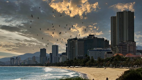 Strand, Wolken, Nha Trang, Vietnam