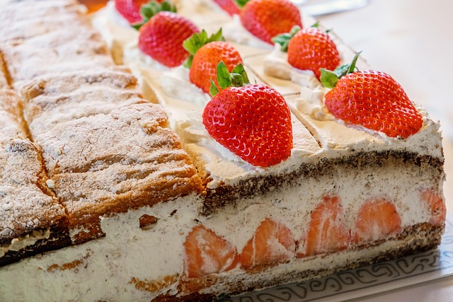 Kuchen, Torte, Erdbeere, Früchte, Sahne