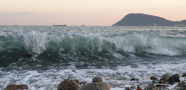 Busan, En La Noche, Oceano, Olas, Isla