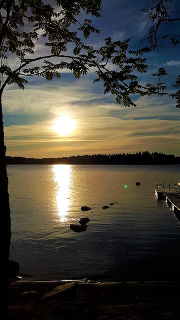 Sø, Landskab, Solnedgang, Vand, Natur