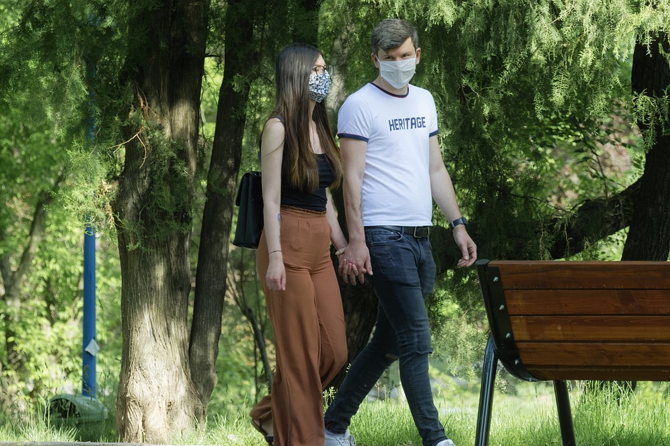Casal, Jovem, As Máscaras, Protecção, A Pandemia