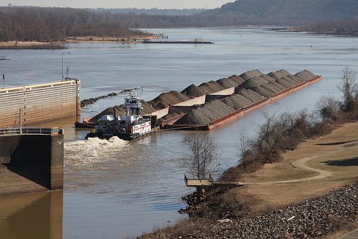 Free Barge On River Lock And Dam photo and picture