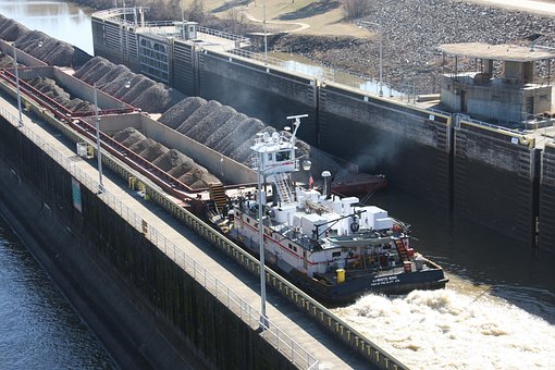 Free Barge Entering Lock And Dam Boat photo and picture