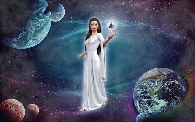 Free woman fantasy planets illustration