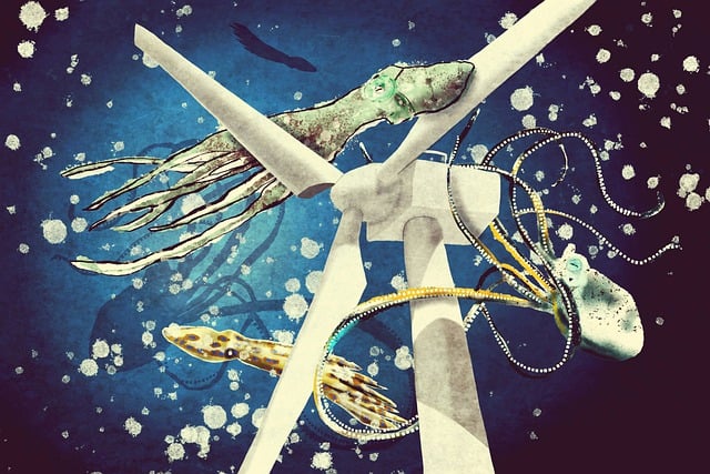 Free octopus wind turbine ocean illustration