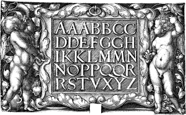 Free cherubs alphabet line art vector