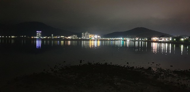 Noche, Oceano, Vista De Noche, Luces